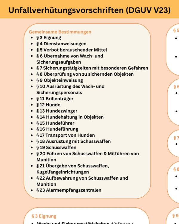 §34a GewO – Kurzreferenz: DGUV V23 – Unfallverhütungsvorschriften (PDF)
