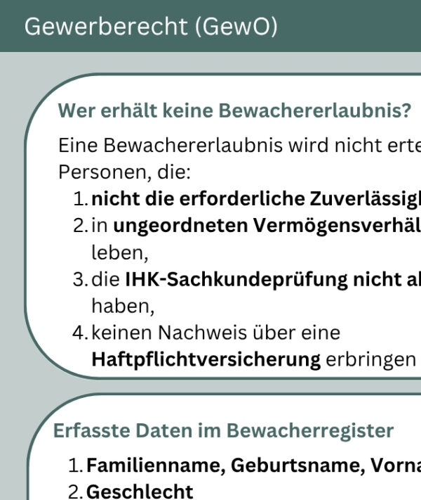 Laminierte A4-Karte: Gewerberecht (§34a GewO) – Bild 2